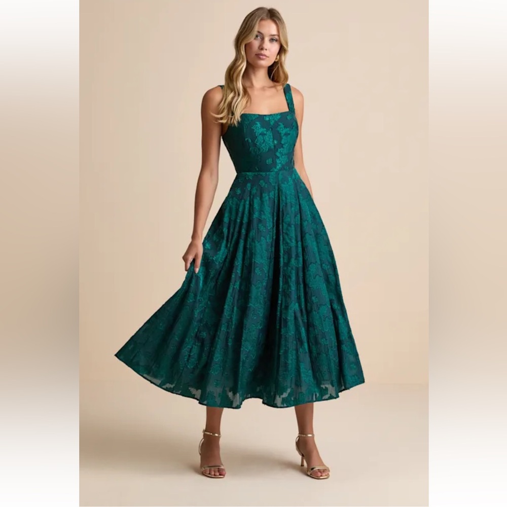 Lulus Loira Emerald Burnout Jacquard Lace-Up Midi Dress